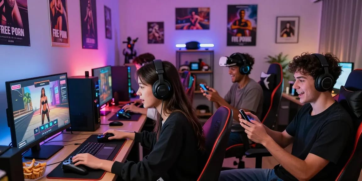 Players enjoying a real porn game with interactive features in a lively gaming setup
