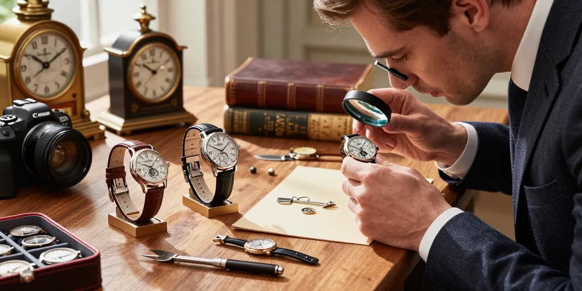 Exquisite selection of super clone watches under expert scrutiny in a luxury environment.