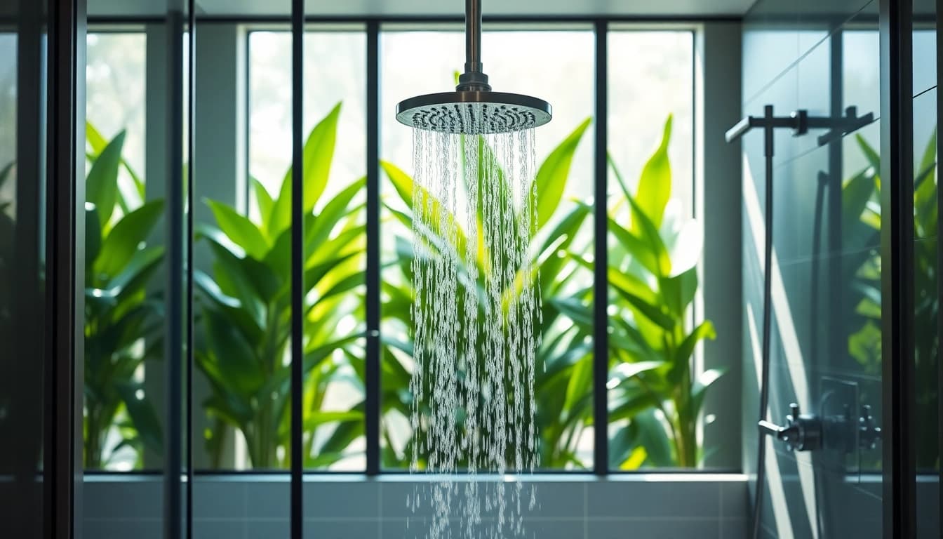 Enhance your bathroom with a stunning shower uk design featuring a sleek rainfall shower.