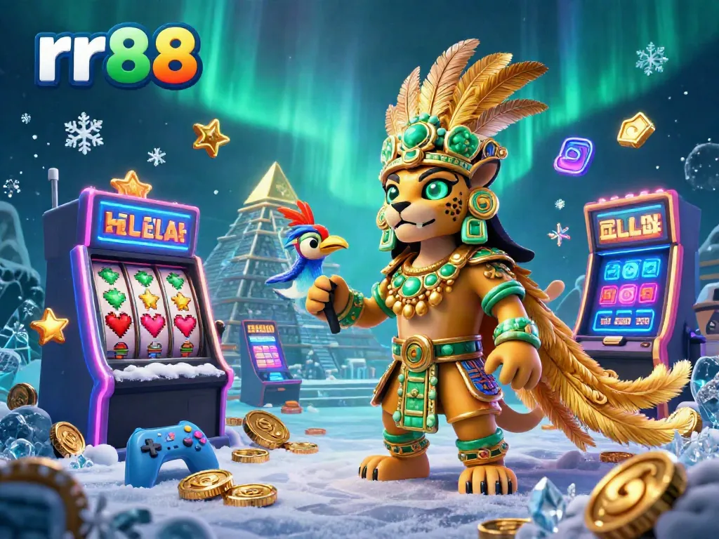 Engage in vibrant gameplay at rr88 featuring a Mayan priest and quetzal alongside exciting casino elements.
