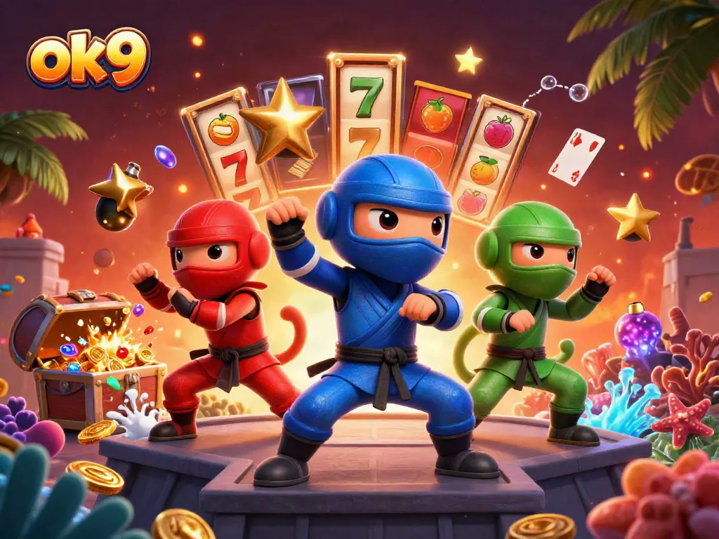 Experience thrilling action with ok9 as chameleon ninjas engage in exciting synchronized slot battles.