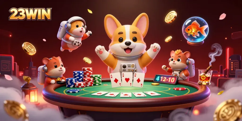 Experience thrilling gameplay with 23WIN as the corgi astronaut navigates a vibrant casino in zero gravity.