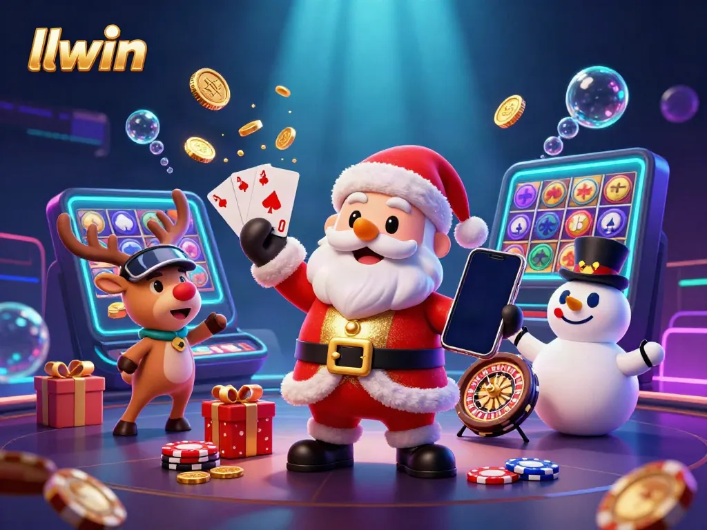 Engage in the exhilarating world of online gaming with llwin's vibrant casino illustration featuring winning slots and festive elements.
