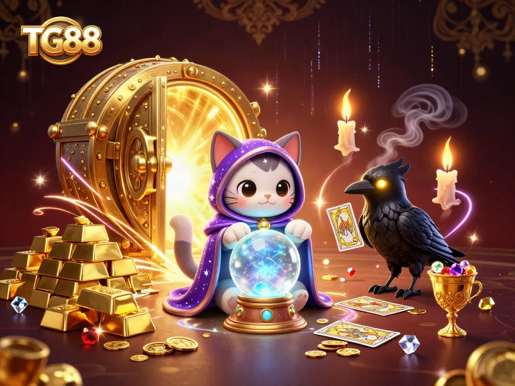 Experience winning moments with TG88 in a vibrant casino scene filled with treasures and mystical elements.