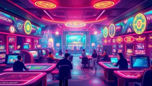 Engaging digital casino atmosphere showcasing gameplay at https://ii69vn.com/ with modern interfaces, vibrant colors, and excitement.