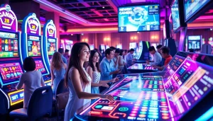 Explore New Technology with futuristic gaming devices in an illuminated casino.