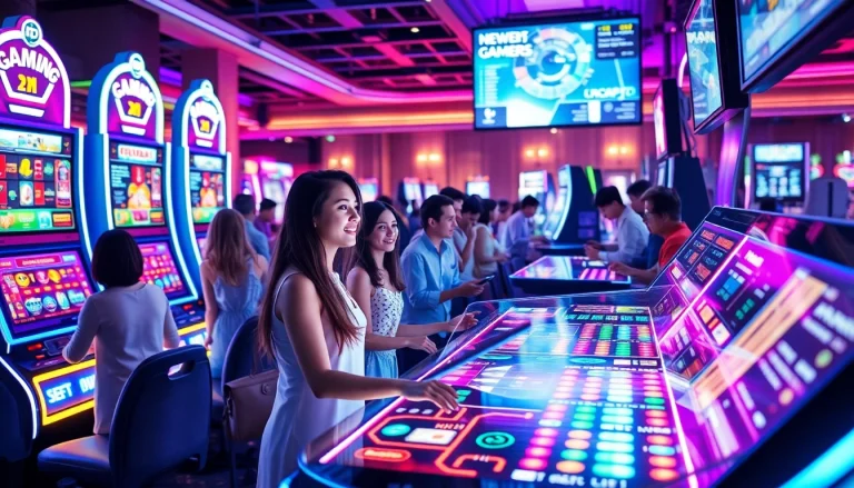 Explore New Technology with futuristic gaming devices in an illuminated casino.