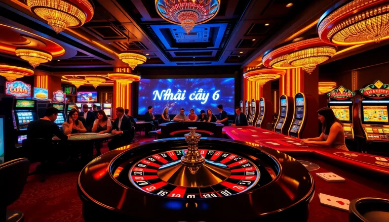 Experience the thrill of gambling at a Nhà cái uy tín casino with vibrant tables, excited players, and captivating games.