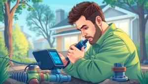 Professional water leak Detection Specialist examining underground pipes with high-tech equipment.