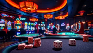 Exciting casino action at KJC AC 3 with vibrant tables, slots, and poker chips.