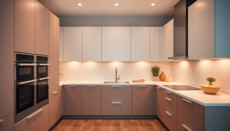 Showcasing уреди за вграждане, a stylish kitchen featuring integrated appliances with modern finishes.