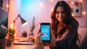 Engaging AI sex chat experience in a cozy, modern environment with digital interface.