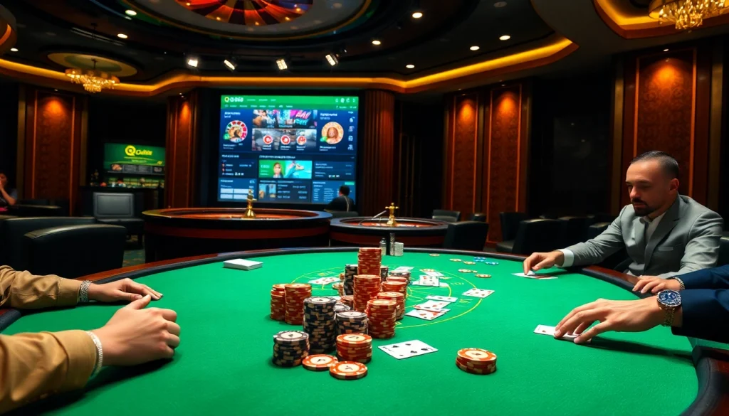 Experience high-stakes gaming at QQ 88's vibrant casino scene filled with poker and roulette action.