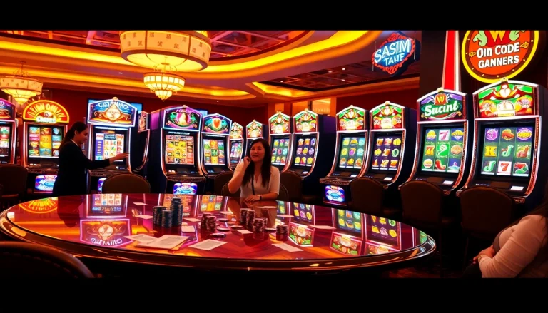 Players enjoying Slot machines in a luxurious casino setting with vibrant colors and exciting atmosphere.
