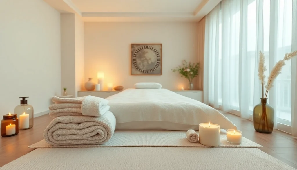 Spa ads showcasing a tranquil massage room with soft lighting and calming elements.