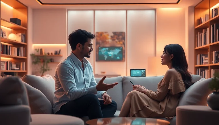 Engaging conversation in a modern living space with sex ai technology.