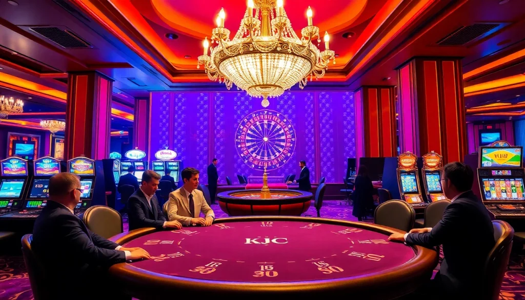 Players enjoying a high-stakes game at a KJC-themed casino table.