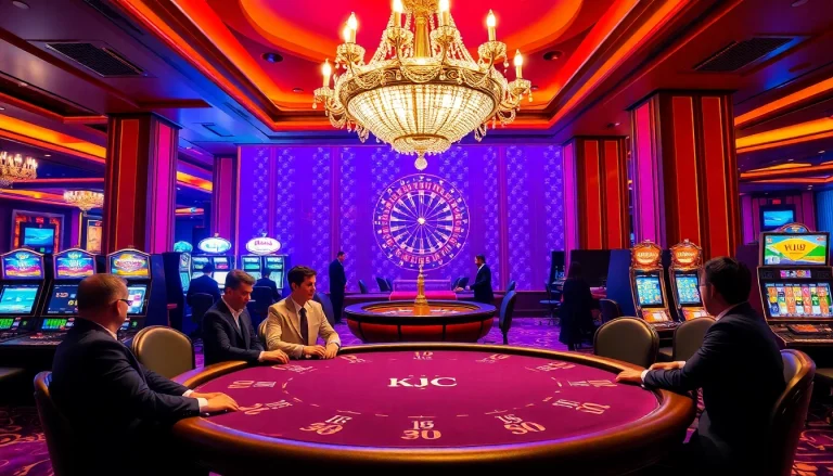 Players enjoying a high-stakes game at a KJC-themed casino table.