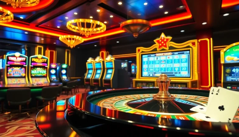 Players enjoying games at Nhà cái OK8386, including roulette and slots in a luxurious casino atmosphere.