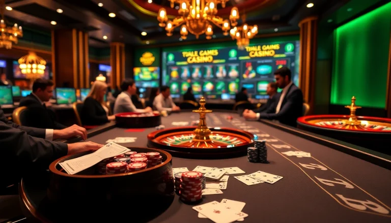 Engaging poker players enjoying a high-stakes game at 98win’s luxurious casino tables.
