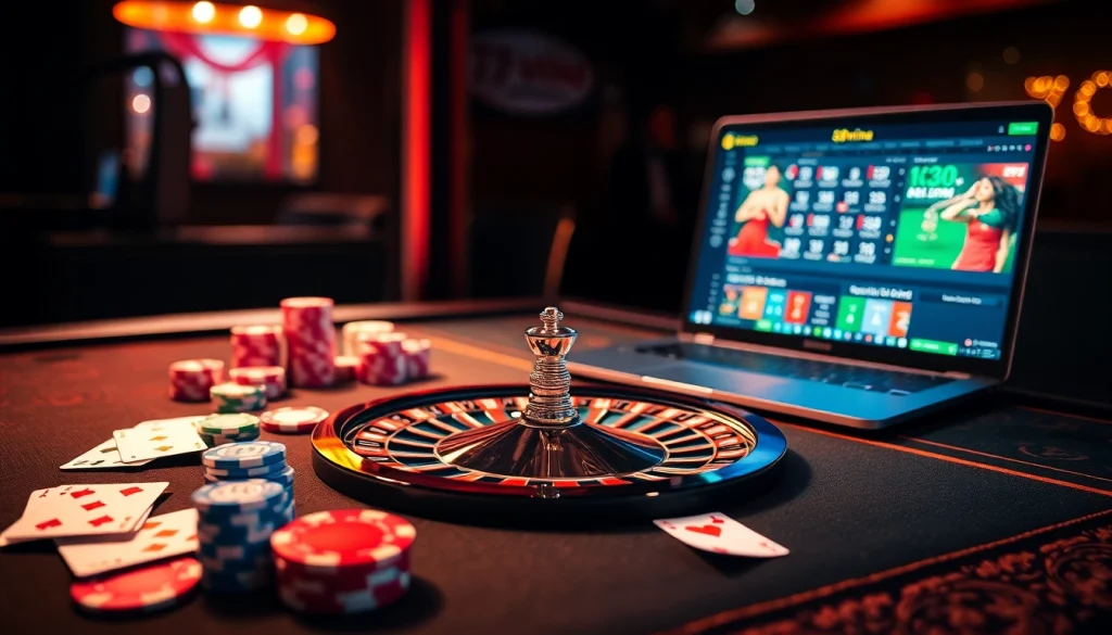 Experience high-stakes gambling with 78wina featuring a luxurious casino table and vibrant poker chips.