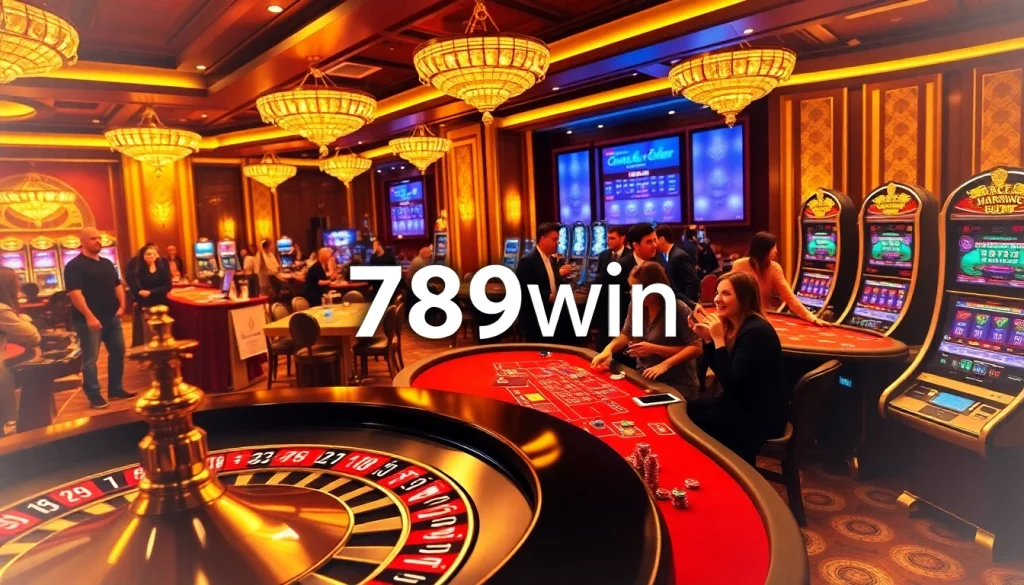 Players enjoying a high-stakes game at 789win casino with lush tables and vibrant atmosphere.