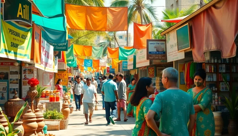 Lanka Ad vibrant marketplace scene showcasing colorful stalls and community engagement in Sri Lanka