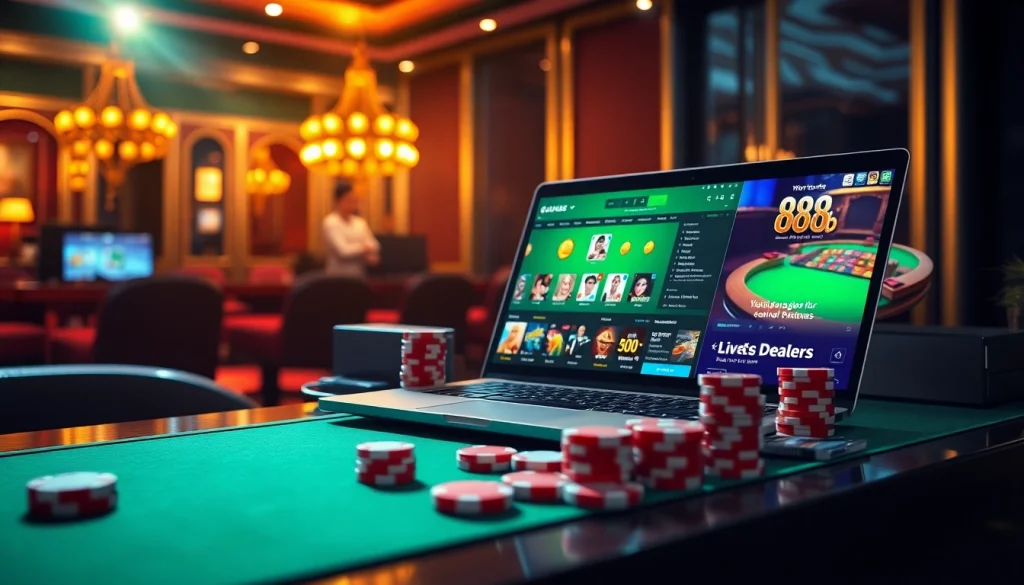 Experience the thrill of winning while logging in to 888b, surrounded by poker chips and vibrant casino visuals.