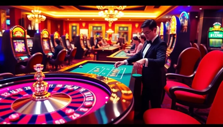Exciting gameplay at https://rr88csn.com/ featuring a luxurious roulette table and engaged players.