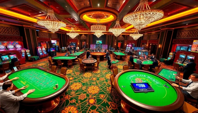 F168 players enjoying a thrilling gaming experience at luxurious casino tables with roulette and blackjack.