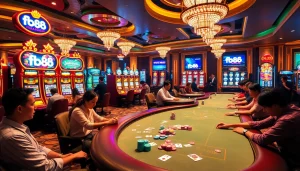 Engage in thrilling gaming experiences at fb88 with vibrant casino tables and dynamic slot machines.
