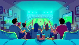Exciting soccer viewing experience at home with fans engaged, showcasing joemadfan.com community vibes.