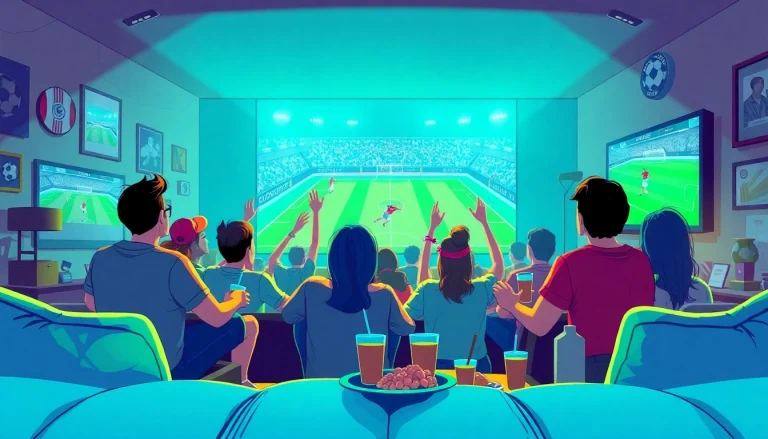 Exciting soccer viewing experience at home with fans engaged, showcasing joemadfan.com community vibes.