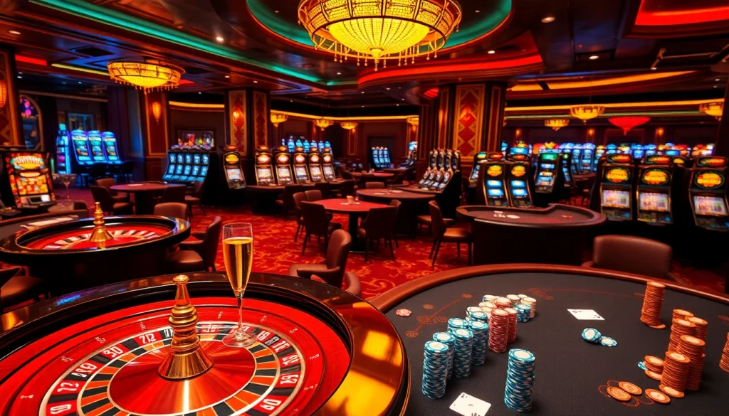 Engaging casino scene at 789club with players enjoying roulette and poker, showcasing vibrancy and excitement.