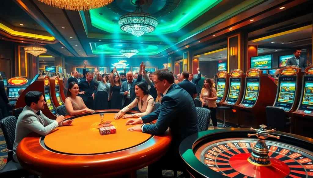 Players enjoying a thrilling game at a luxurious casino featuring FEBET com betting options.