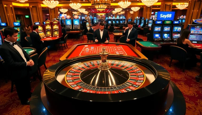Experience high-stakes action with say88 at an upscale casino table filled with excitement.