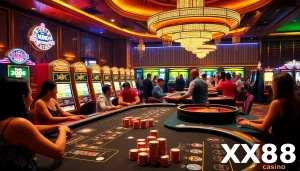 Experience the excitement of gambling action at https://xx88.casino/ with players enjoying blackjack and roulette.