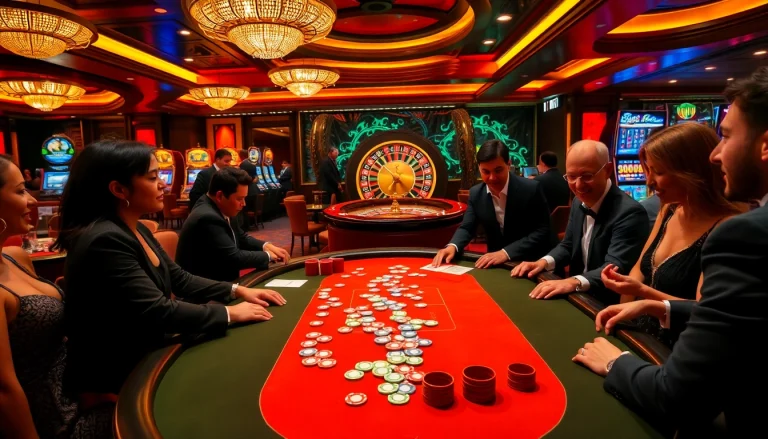 Betting excitement at https://i9bet2h.club with colorful poker chips and vibrant casino scene.