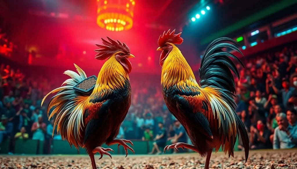 Live cockfighting at SV368, featuring intense competition and vibrant atmosphere, showcasing sv368win.live.