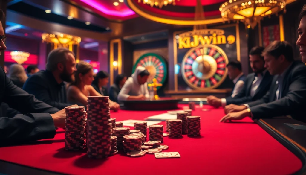Kwin-themed vibrant poker scene with enthusiastic players and stunning casino ambiance.