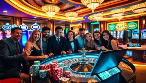 Gambling enthusiasts enjoy a thrilling game night at sv88tv casino under vibrant lights.