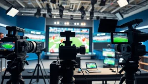 Engaging scene of sports broadcasting setup with dynamic equipment showcasing the energy of Sports Broadcasting.