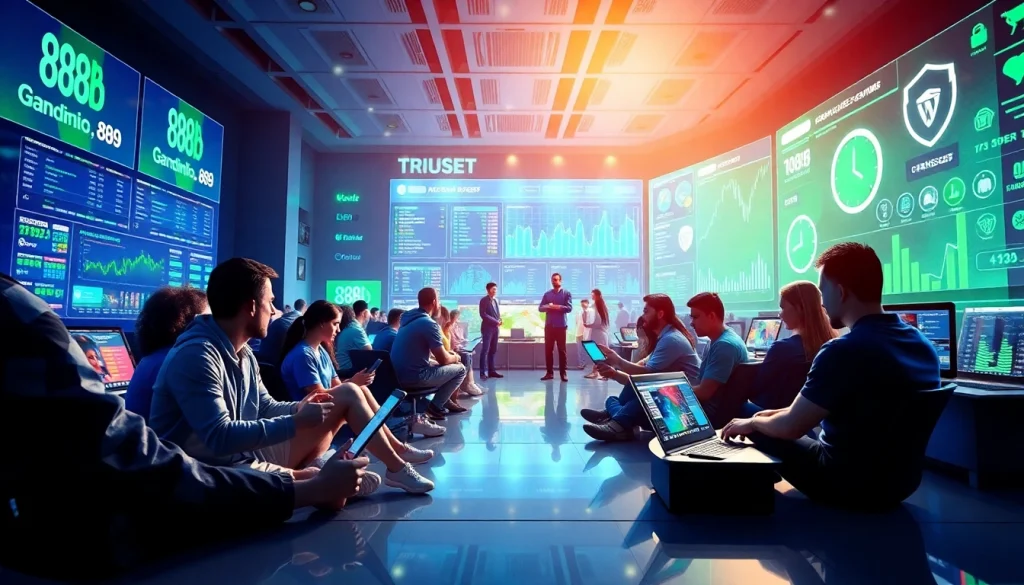 Engaging online gaming scene showcasing 888b.bet with diverse players on modern devices.