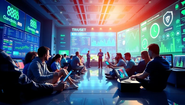 Engaging online gaming scene showcasing 888b.bet with diverse players on modern devices.