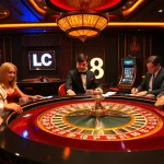 High-stakes players enjoy a game at the LC 88 casino roulette table, surrounded by luxury and excitement.