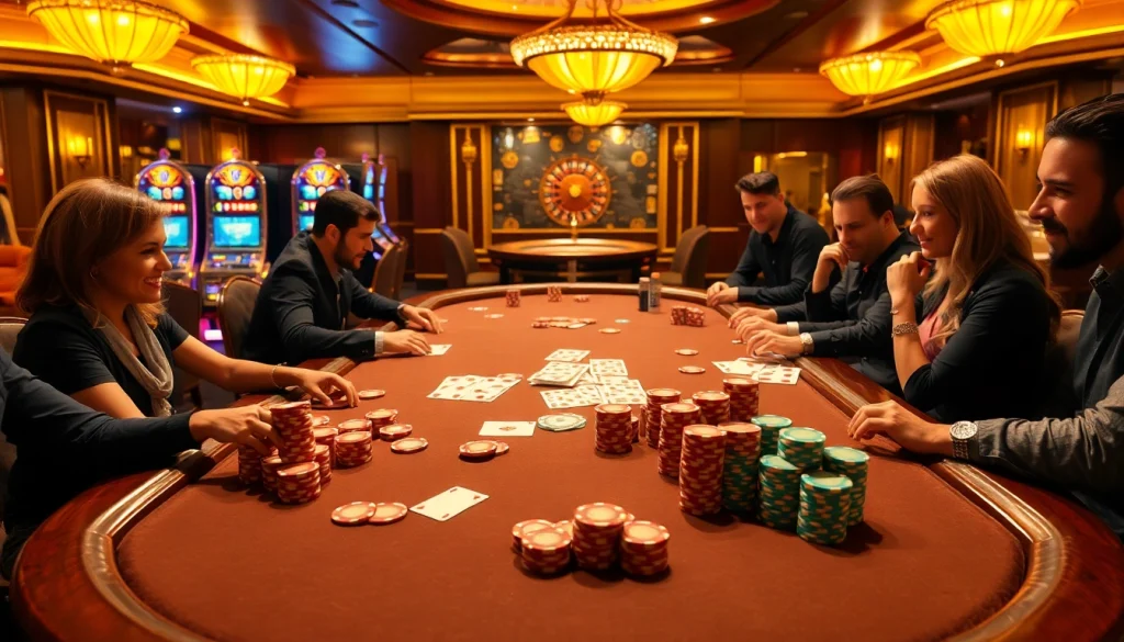 Cảnh cược đầy phấn khích tại https://luck8.com với bàn poker sống động và người chơi háo hức.