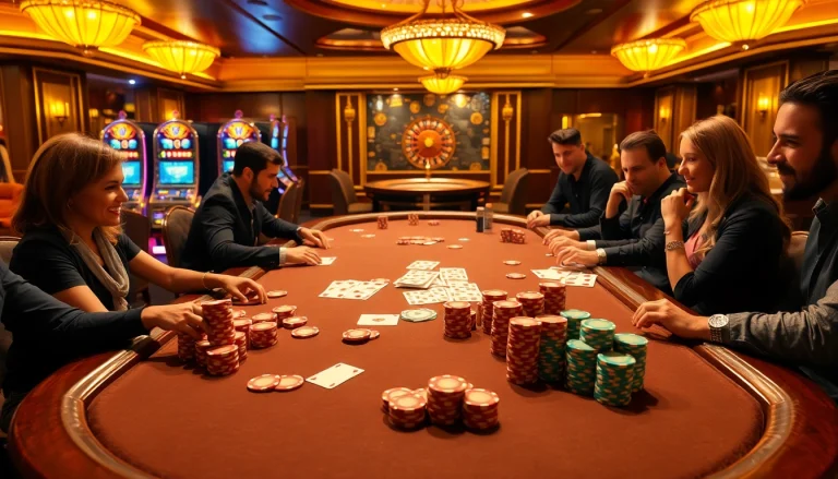 Cảnh cược đầy phấn khích tại https://luck8.com với bàn poker sống động và người chơi háo hức.