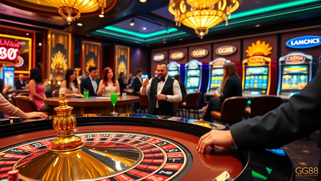 Experience thrilling gameplay at GG88's vibrant casino scene with roulette and poker.