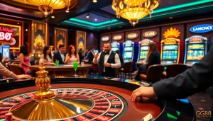 Experience thrilling gameplay at GG88's vibrant casino scene with roulette and poker.
