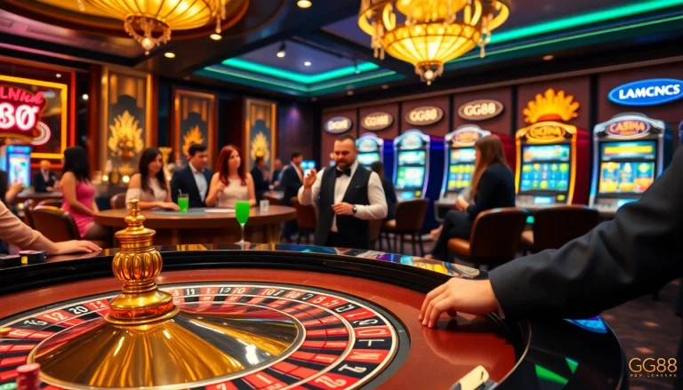 Experience thrilling gameplay at GG88's vibrant casino scene with roulette and poker.